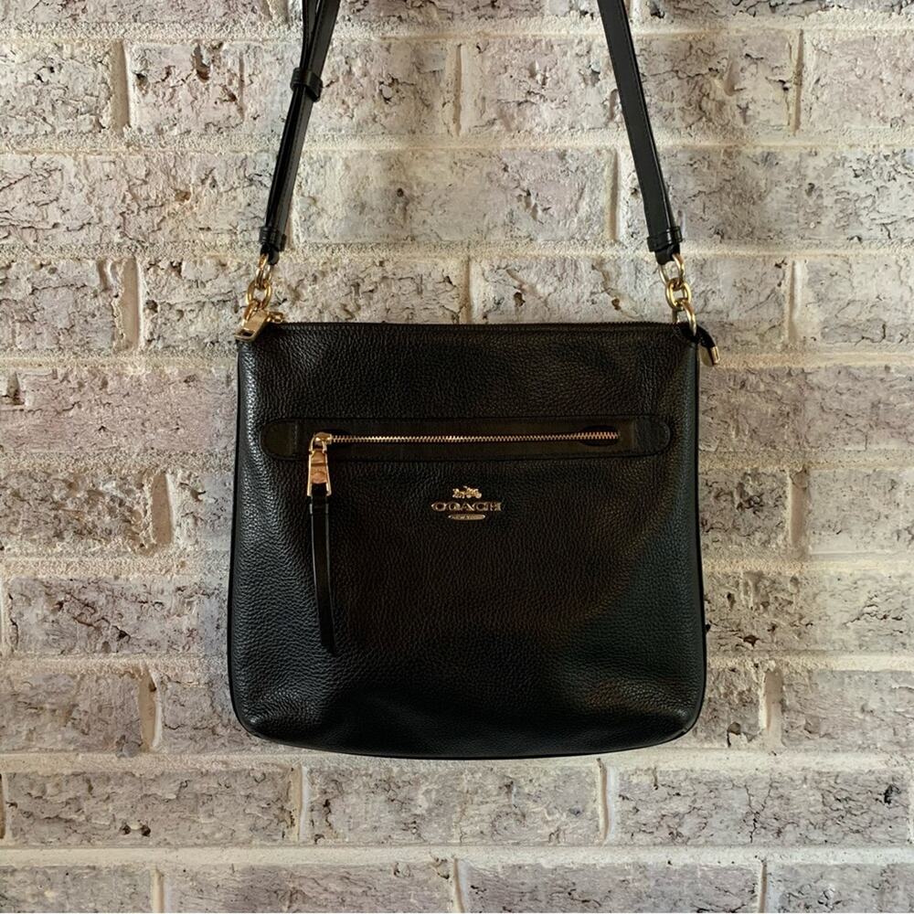 EUC Coach Pebble Leather Mae Crossbody Black with Gold Hardware - Picture 2 of 14